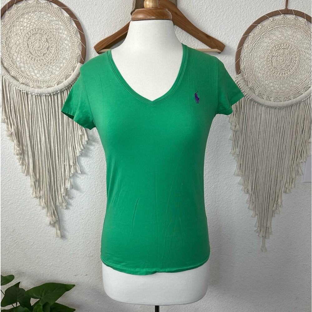 Polo Ralph Lauren green fitted v neck tee shirt medium